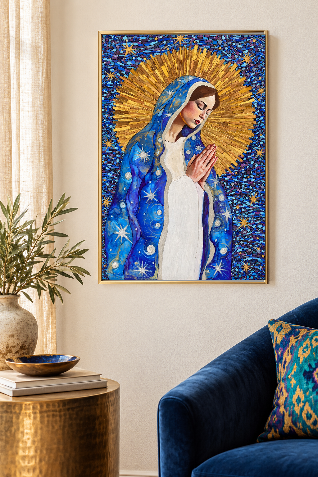 Virgin Mary Art Print — Blue & Gold Celestial Madonna
