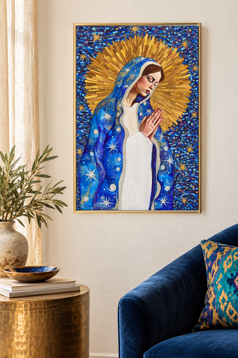Virgin Mary Art Print — Blue & Gold Celestial Madonna