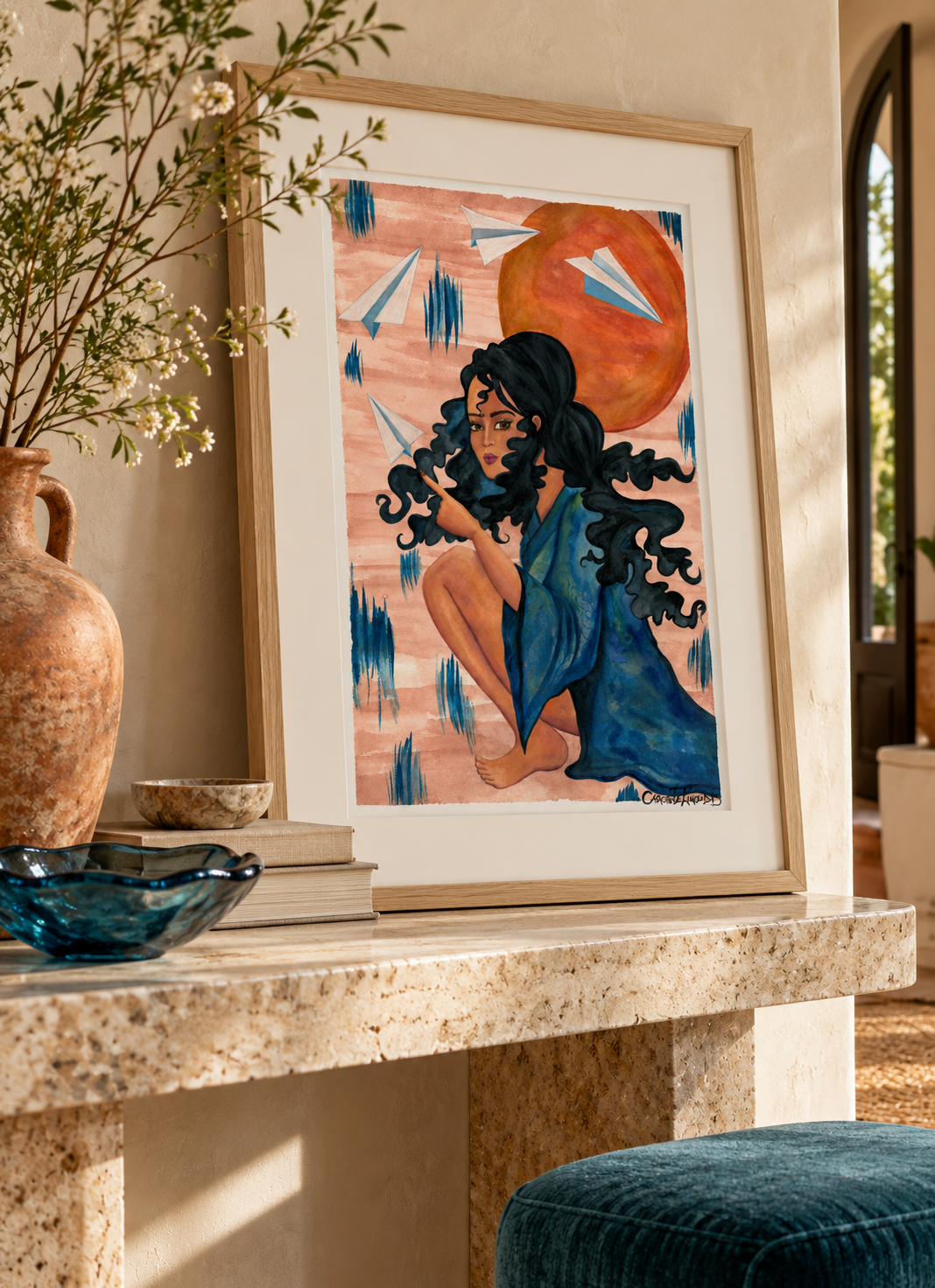 Where Dreams Take Flight — Woman & Paper Planes Art Print