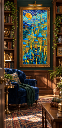 City of Moonlight — Dreamlike Blue & Gold Fine Art Print