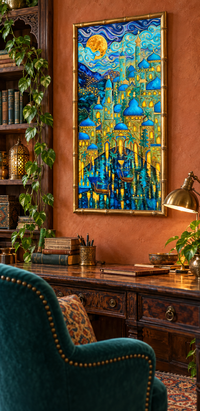 City of Moonlight — Dreamlike Blue & Gold Fine Art Print