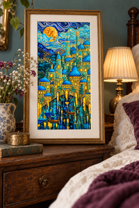 City of Moonlight — Dreamlike Blue & Gold Fine Art Print