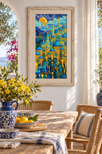 City of Moonlight — Dreamlike Blue & Gold Fine Art Print