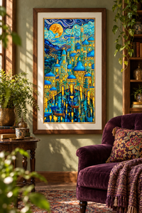 City of Moonlight — Dreamlike Blue & Gold Fine Art Print
