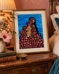 Wild Kinship — Floral Woman & Wild Cat Fine Art Print