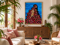 Wild Kinship — Floral Woman & Wild Cat Fine Art Print