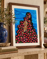 Wild Kinship — Floral Woman & Wild Cat Fine Art Print